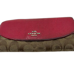 Coach Signature C Flap Red Canvas Leather Wallet